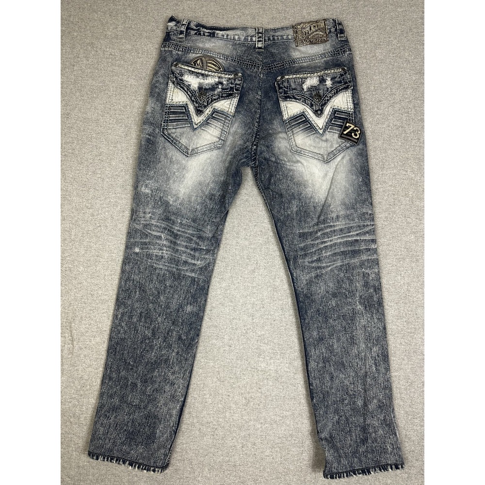 Affliction Jeans Mens‎ 38 Long Cooper Straight Indian Head Distressed Patch Moto